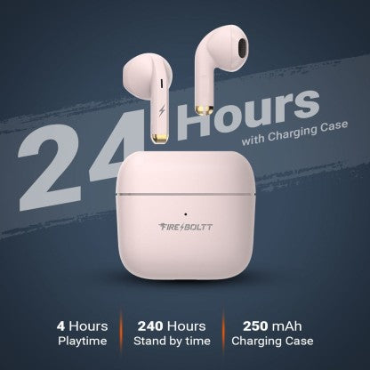 FIRE-BOLTT FIRE PODS NINJA G201 EARBUDS TWS IWP HD CALLS, QUICK CHARGE 24HRS PLAYBACK BLUETOOTH HEADSET  (PINK, TRUE WIRELESS)