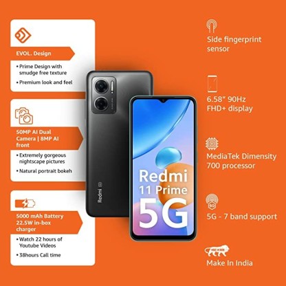 REDMI 11 PRIME 5G (THUNDER BLACK, 128 GB)  (6 GB RAM)