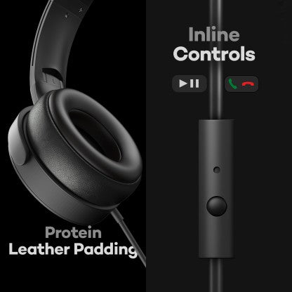 BOULT AUDIO BASS BUD Q2 WITH40MM DRIVERS,PUNCHY DEEP BASS,LIGHTWEIGHT,PROTEIN LEATHER PADDED WIRED HEADSET  (BLACK, ON THE EAR)