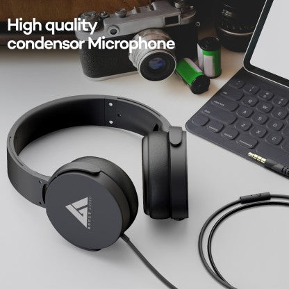 BOULT AUDIO BASS BUD Q2 WITH40MM DRIVERS,PUNCHY DEEP BASS,LIGHTWEIGHT,PROTEIN LEATHER PADDED WIRED HEADSET  (BLACK, ON THE EAR)