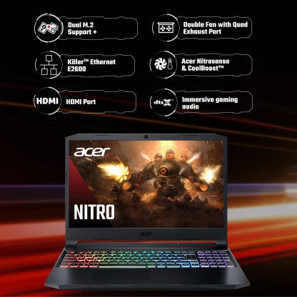 ACER NITRO 5 RYZEN 5 HEXA CORE AMD R5-5600H - (8 GB/512 GB SSD/WINDOWS 11 HOME/4 GB GRAPHICS/NVIDIA GEFORCE RTX 3050) /AN515-45/ AN515-45-R23Z GAMING LAPTOP  (15.6 INCH, SHALE BLACK, 2.2 KG)