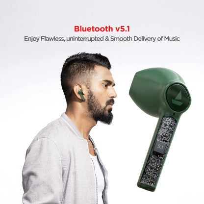 BOAT AIRDOPES 131 WITH UPTO 60 HOURS AND ASAP CHARGE BLUETOOTH HEADSET  (VIPER GREEN, TRUE WIRELESS)