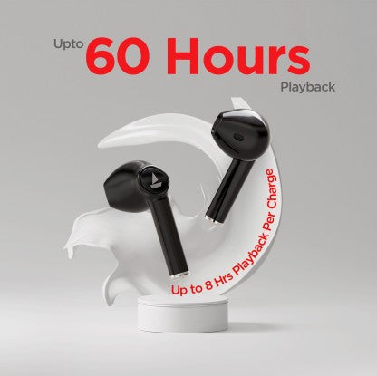 BOAT AIRDOPES 131 WITH UPTO 60 HOURS AND ASAP CHARGE BLUETOOTH HEADSET  (ACTIVE BLACK, TRUE WIRELESS)