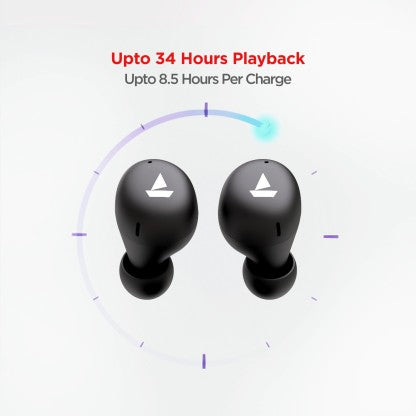 BOAT AIRDOPES 381 WITH UPTO 20 HOURS PLAYBACK AND ASAP CHARGE BLUETOOTH HEADSET  (BLACK INDI, TRUE WIRELESS)