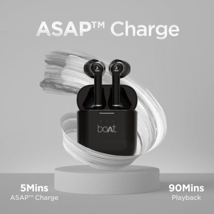 BOAT AIRDOPES 131 WITH UPTO 60 HOURS AND ASAP CHARGE BLUETOOTH HEADSET  (ACTIVE BLACK, TRUE WIRELESS)