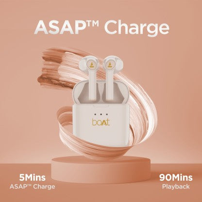 BOAT AIRDOPES 131 WITH UPTO 60 HOURS AND ASAP CHARGE BLUETOOTH HEADSET  (CRIMSON CREAM, TRUE WIRELESS)