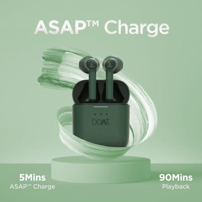 BOAT AIRDOPES 131 WITH UPTO 60 HOURS AND ASAP CHARGE BLUETOOTH HEADSET  (VIPER GREEN, TRUE WIRELESS)