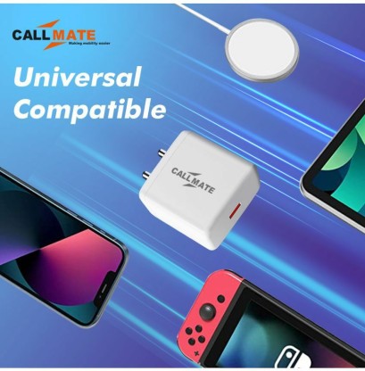 CALLMATE 25 W 5 A MOBILE 25W ULTRA-COMPACT USB WALL CHARGER WITH TYPE C CABLE FOR ALL DEVICES CHARGER WITH DETACHABLE CABLE  (WHITE, CABLE INCLUDED)