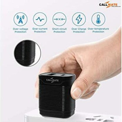 CALLMATE 20 W PD 3 A MULTIPORT MOBILE 20W PD QC ULTRA-COMPACT USB C WALL CHARGER, WITH DUAL PORTS CHARGER WITH DETACHABLE CABLE  (BLACK, CABLE INCLUDED)