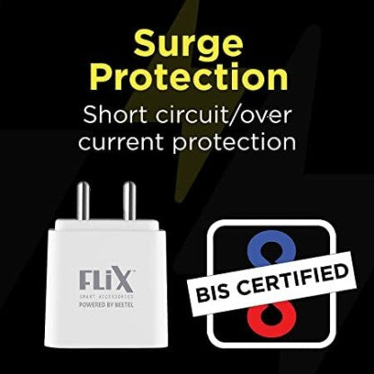 FLIX 2.4 A MULTIPORT MOBILE (BEETEL) XWC-63D WALL CHARGER CHARGER WITH DETACHABLE CABLE  (WHITE)