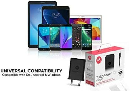 MOTOROLA 15 W QUALCOMM 3.0 3 A MOBILE QUALCOMM 3.0 TURBOPOWER WALL CHARGER WITH USB-C DATA CABLE CHARGER 15 W 3 A CHARGER WITH DETACHABLE CABLE  (BLACK, CABLE INCLUDED)
