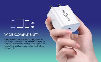 CALLMATE 20 W QUALCOMM 3.0 3 A MOBILE 20W PD ULTRA-COMPACT USB C WALL CHARGER WITH TYPE C CABLE FOR ALL TYPE C DEVICES CHARGER WITH DETACHABLE CABLE  (WHITE, CABLE INCLUDED)