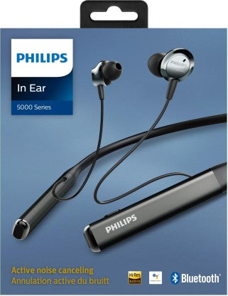 PHILIPS TAPN505 NECKBAND EARPHONES WITH ACTIVE NOISE CANCELLATION, HI-RES AUDIO BLUETOOTH HEADSET  (BLACK, GREY, IN THE EAR) [Like New]