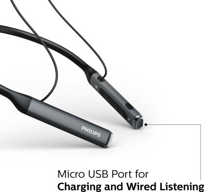 PHILIPS TAPN505 NECKBAND EARPHONES WITH ACTIVE NOISE CANCELLATION, HI-RES AUDIO BLUETOOTH HEADSET  (BLACK, GREY, IN THE EAR) [Like New]