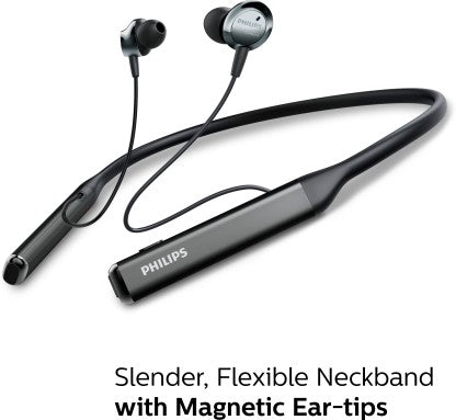 PHILIPS TAPN505 NECKBAND EARPHONES WITH ACTIVE NOISE CANCELLATION, HI-RES AUDIO BLUETOOTH HEADSET  (BLACK, GREY, IN THE EAR) [Like New]