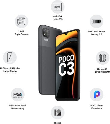 POCO C3 (Matte Black, 32 GB)  (3 GB RAM)