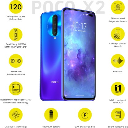 POCO X2 (Atlantis Blue, 64 GB)  (6 GB RAM)