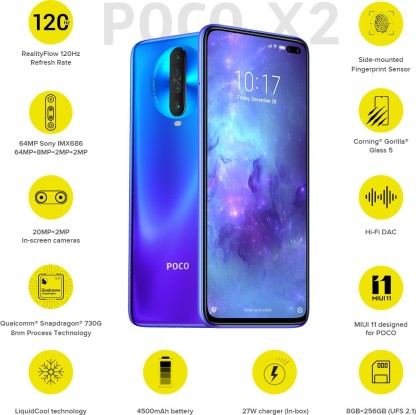 POCO X2 (Atlantis Blue, 256 GB)  (8 GB RAM)