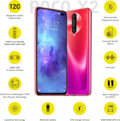 POCO X2 (Phoenix Red, 64 GB)  (6 GB RAM)