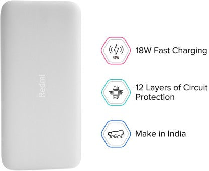 REDMI 20000 MAH POWER BANK (18 W, FAST CHARGING)  (WHITE, LITHIUM POLYMER)