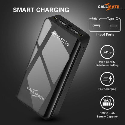 CALLMATE 30000 MAH POWER BANK (15 W, FAST CHARGING)  (BLACK, LITHIUM POLYMER)