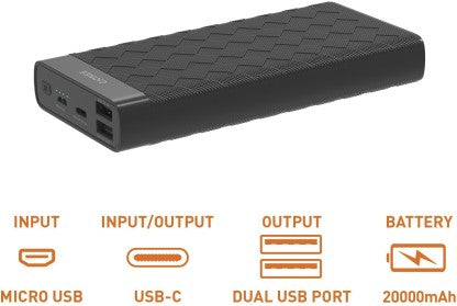 GIONEE 20000 MAH POWER BANK (15 W, FAST CHARGING)  (BLACK, LITHIUM POLYMER)