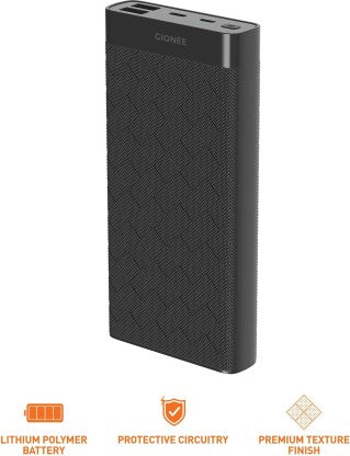 GIONEE 20000 MAH POWER BANK (15 W, FAST CHARGING)  (BLACK, LITHIUM POLYMER)