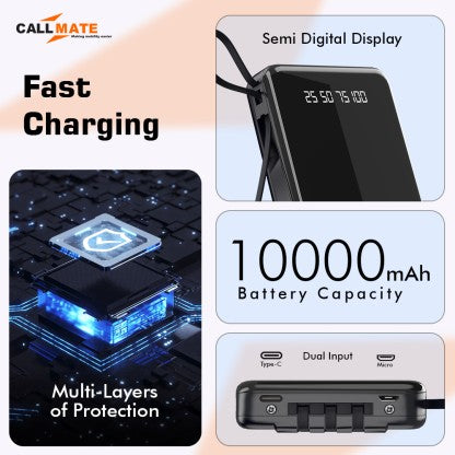 CALLMATE 10000 MAH POWER BANK (12 W, FAST CHARGING)  (BLACK, LITHIUM POLYMER)