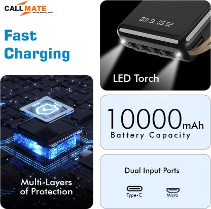 CALLMATE 10000 MAH POWER BANK (15 W, FAST CHARGING)  (BLACK, LITHIUM POLYMER)