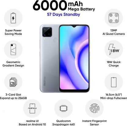 realme C15 Qualcomm Edition (Power Silver, 64 GB)  (4 GB RAM)
