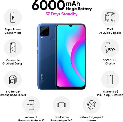 realme C15 Qualcomm Edition (Power Blue, 64 GB)  (4 GB RAM)