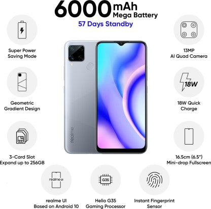 REALME C15 (POWER SILVER, 64 GB)  (4 GB RAM)