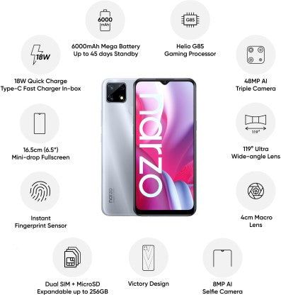 REALME NARZO 20 (GLORY SILVER, 64 GB)  (4 GB RAM)