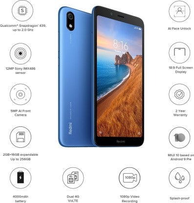 Redmi 7A (Matte Blue, 16 GB)  (2 GB RAM)