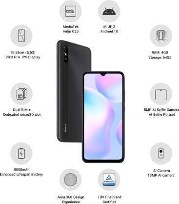 REDMI 9i (Midnight Black, 64 GB)  (4 GB RAM)