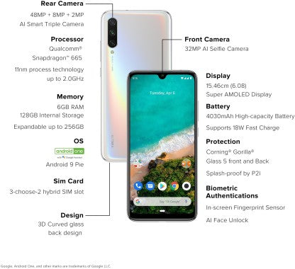 MI A3 (MORE THAN WHITE, 128 GB)  (6 GB RAM)