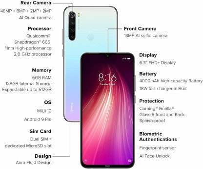 Redmi Note 8 (Moonlight White, 64 GB)  (4 GB RAM)