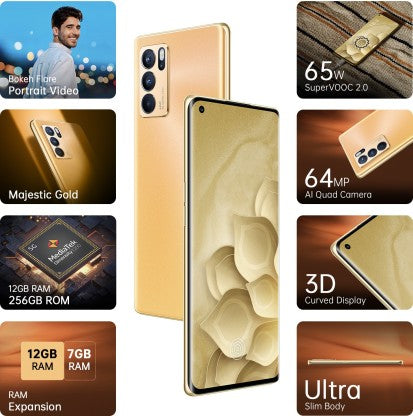 OPPO RENO6 PRO 5G (MAJESTIC GOLD, 256 GB)  (12 GB RAM)