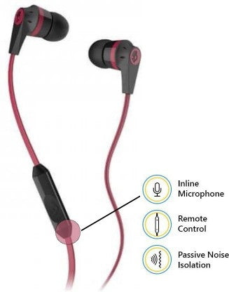 SKULLCANDY INK&#X27;D HEADSET WITH MIC  (BLACK &AMP; RED, IN THE EAR)