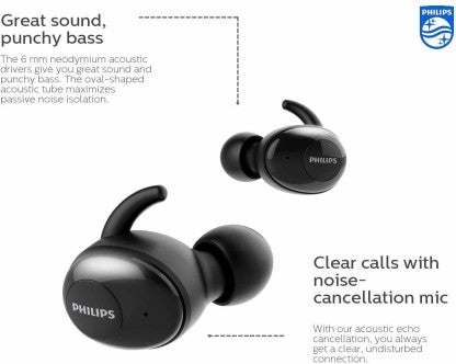 PHILIPS TWS SHB2515 TRUE WIRELESS EARBUDS WITH 110+ HR PLAYTIME, VOICE ASSISTANT BLUETOOTH HEADSET  (BLACK, TRUE WIRELESS)