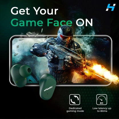 HOPPUP SNAP WITH GAMING MODE, FAST CHARGING, ENC, IMMERSIVE SOUND &AMP; MASSIVE PLAYTIME BLUETOOTH HEADSET  (GREEN, TRUE WIRELESS)
