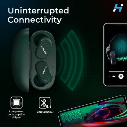 HOPPUP SNAP WITH GAMING MODE, FAST CHARGING, ENC, IMMERSIVE SOUND &AMP; MASSIVE PLAYTIME BLUETOOTH HEADSET  (GREEN, TRUE WIRELESS)