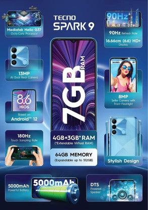 TECNO SPARK 9 (SKY MIRROR, 64 GB)  (4 GB RAM) [Like New]