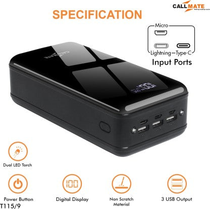 CALLMATE 50000 MAH POWER BANK (15 W, FAST CHARGING)  (BLACK, LITHIUM POLYMER)