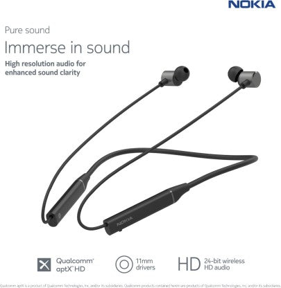 NOKIA T2000 RAPID CHARGE NECKBAND BLUETOOTH HEADSET  (MIDNIGHT BLACK, IN THE EAR)