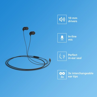 PHILIPS TAE1126BK/94 WIRED HEADSET  (BLACK, IN THE EAR) [Like New]