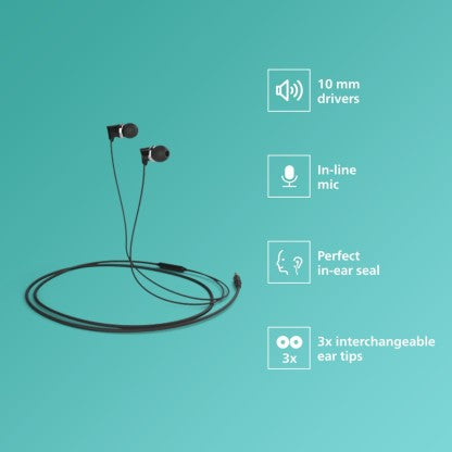 PHILIPS TAE1136BK/94 WIRED HEADSET  (BLACK, SILVER, IN THE EAR)