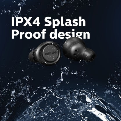 PHILIPS TAT1215BK (TWS) WITH IPX4 SPLASH-PROOF DESIGN BLUETOOTH HEADSET  (BLACK, TRUE WIRELESS)