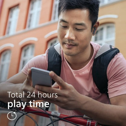 PHILIPS TAT3225BK/94 TRULY WIRELESS EARBUDS (TWS EARBUDS) WITH IPX4 SPLASHPROOF, (6+18) HOURS PLAYTIME, VOICE ASSISTANT BLUETOOTH 5.2 HEADSET BLUETOOTH HEADSET  (BLACK, TRUE WIRELESS)