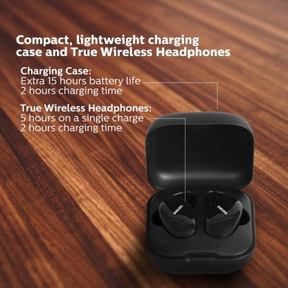 PHILIPS TAT4205 (TWS) TRUE WIRELESS EARBUDS WITH IPX5 WATER-PROOF, TOUCH CONTROL BLUETOOTH HEADSET  (BLACK, TRUE WIRELESS)